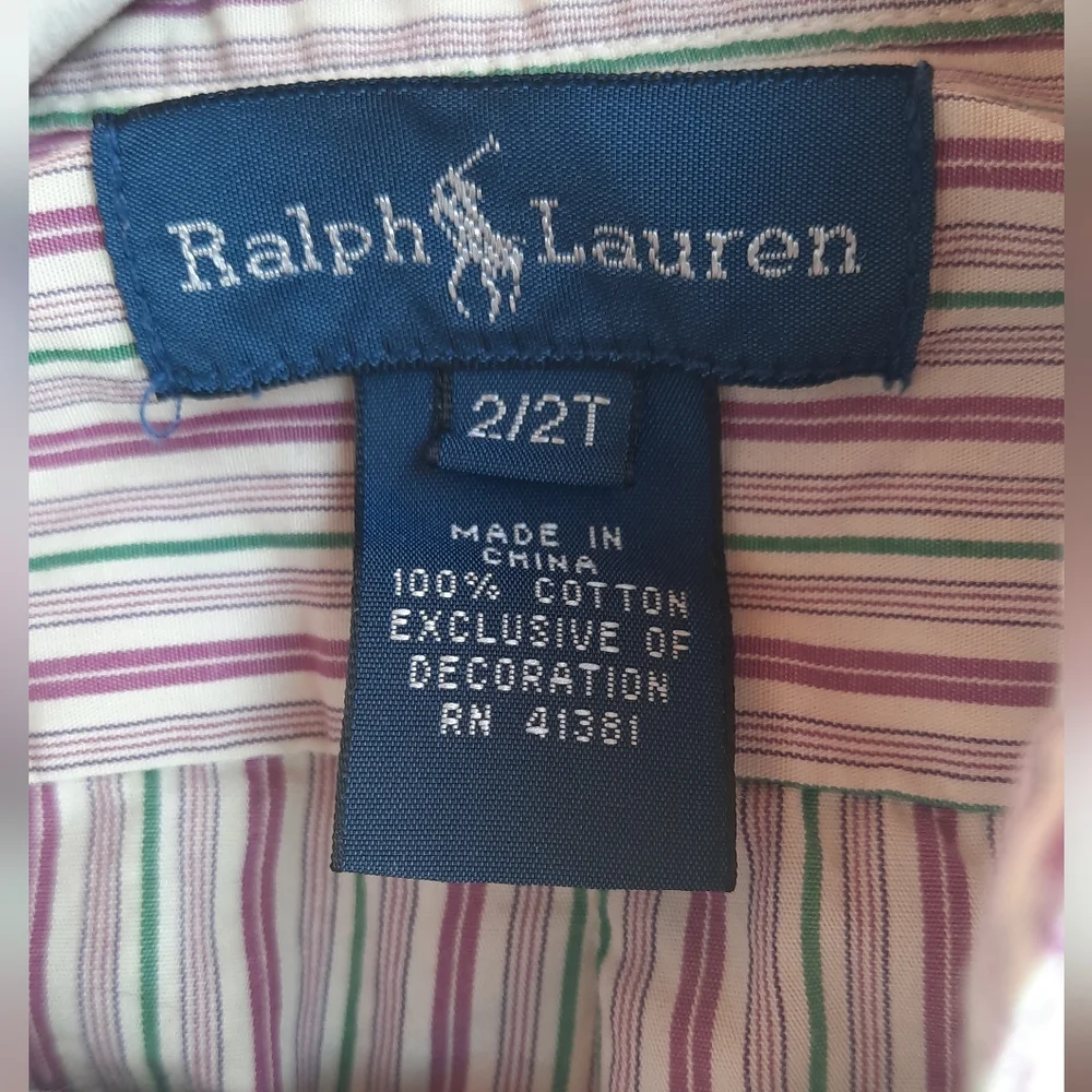 Ralph Lauren Green and Purple Striped Button Down Shirt Size 2T